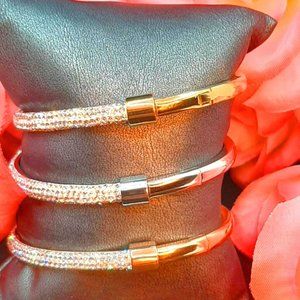 Luxury Women Rhinestone Bangles, Rose Gold Bangle, Silver Stainless Steel Bangle